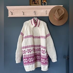 Vintage Nordic handmade Hand Knit Fair Aisle Icelandic chunky long Cardigan 💕